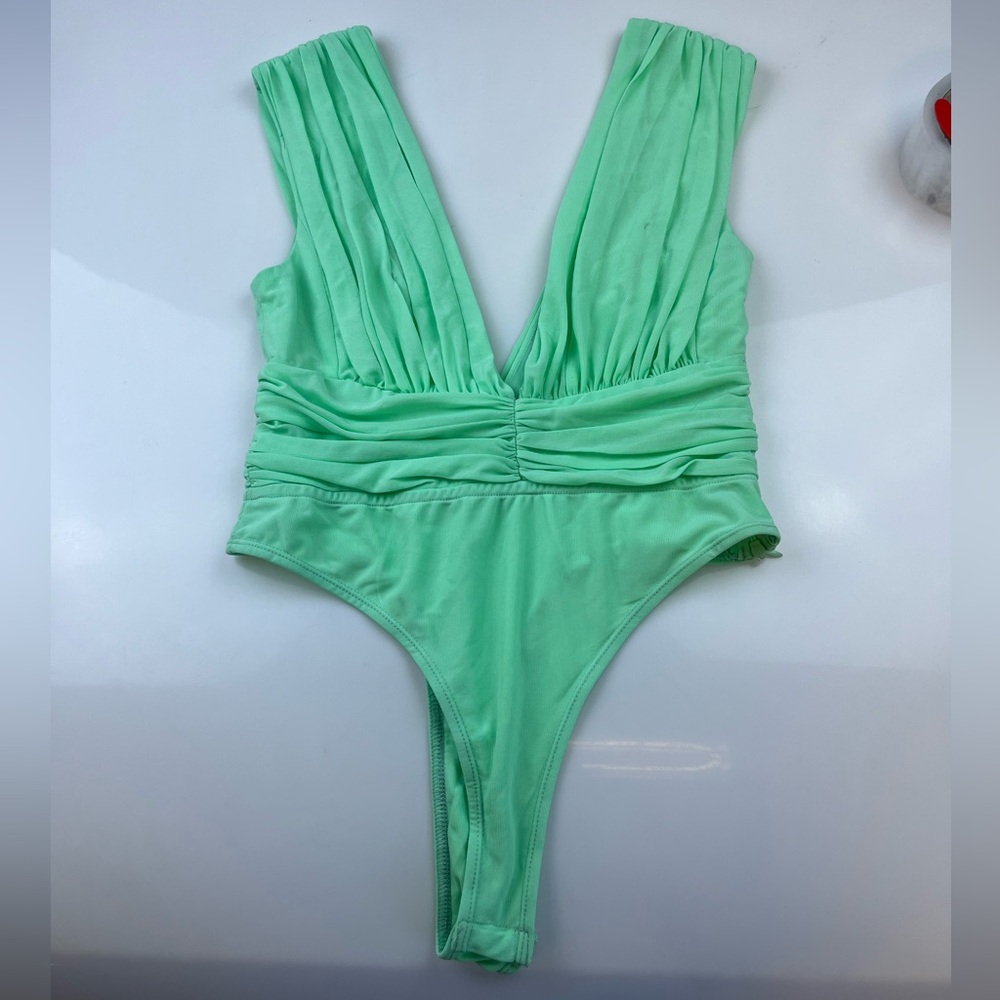 Skylar Rose Perrine Drape Front Bodysuit in Mint N251-25 - Picture 2 of 6